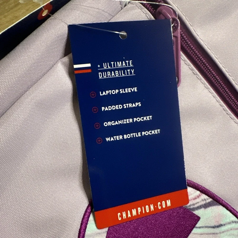 NEW Champion Backpack Lilac Large Laptop Pocket Bottle‎ Pocket Front Zip Pocket